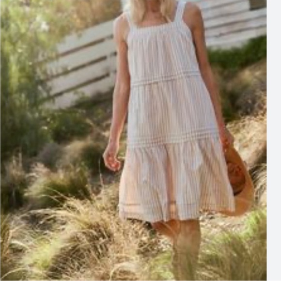 Pact Dresses & Skirts - Pact White and Tan Striped Midi Sundress